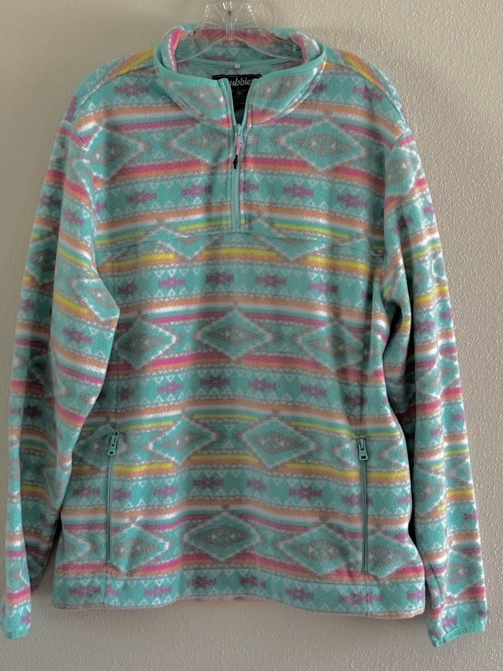 chubbies Aqua Quarter-Zip Women’sPullover with Pink and Yellow Accents Size XL